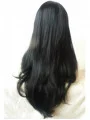 With Bangs 23 inch Wavy Black Long Lace Front Synthetic Wigs