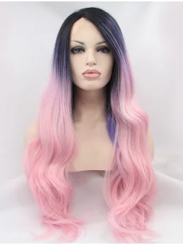 30 inch Wavy Synthetic Ombre/2 Tone Without Bangs Long Lace Front Wigs