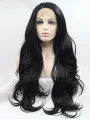 28 inch Wavy Synthetic Black Layered Long Lace Front Wigs