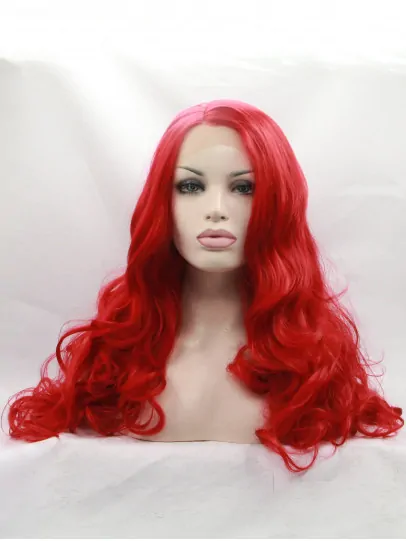 27 inch Curly Synthetic Red Without Bangs Long Lace Front Wigs