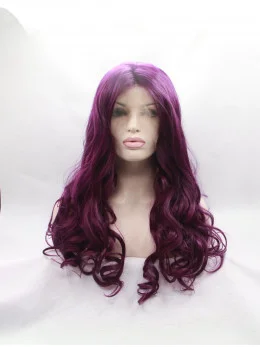 17 inch Curly Synthetic Purple Without Bangs Long Lace Front Wigs