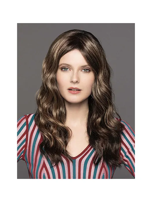 Wavy 16 inch Brown Monofilament Without Bangs Long Wig