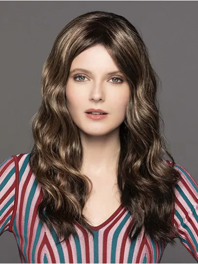 Wavy 16 inch Brown Monofilament Without Bangs Long Wig