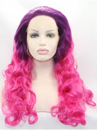 17 inch Curly Synthetic Ombre/2 Tone Without Bangs Long Lace Front Wigs
