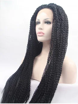 40 inch Curly Synthetic Black Without Bangs Long Lace Front Wigs