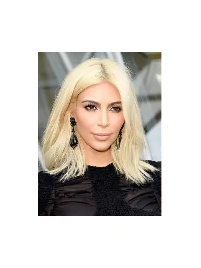 Lace Front 14 inch Straight Blonde Shoulder Length Remy Human Hair Kim Kardashian Wigs