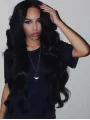 Remy Human Hair 26 inch Without Bangs Black Wavy 360 Lace Wigs