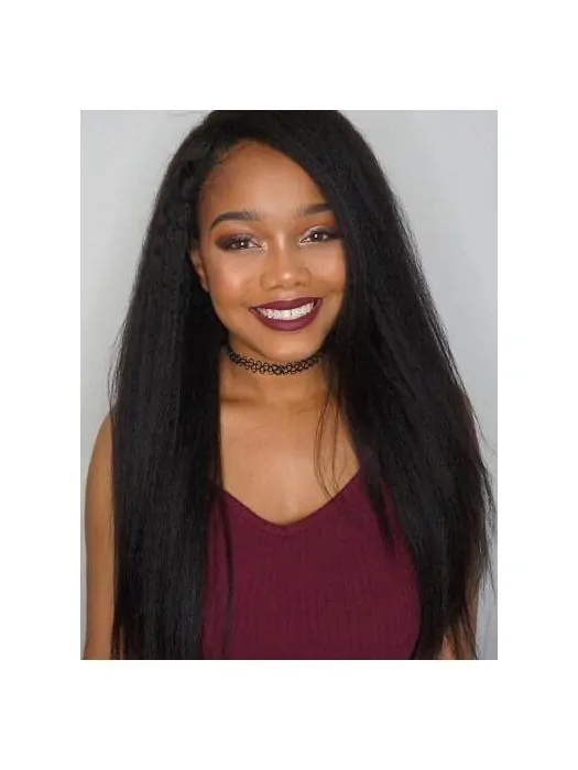 Black Kinky 22 inch Without Bangs Remy Human Hair 360 Lace Wigs
