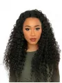 Black Curly 24 inch Without Bangs Remy Human Hair 360 Lace Wigs