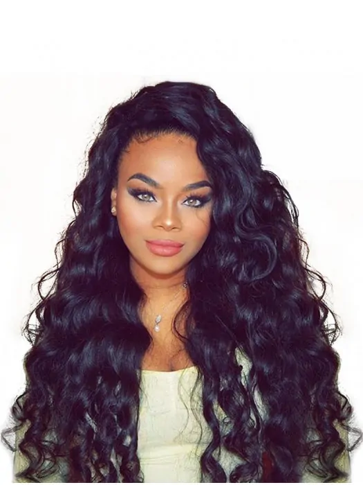 Black Curly 20 inch Without Bangs Remy Human Hair 360 Lace Wigs