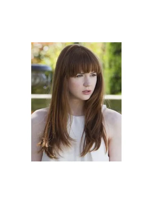 Straight Brown Capless 18 inch With Bangs High Quality Karen Gillan Wigs