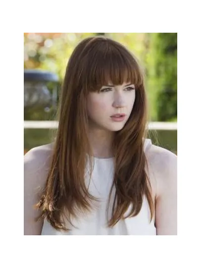 Straight Brown Capless 18 inch With Bangs High Quality Karen Gillan Wigs