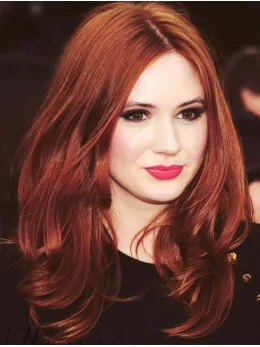 Wavy Copper Lace Front 15 inch Layered Karen Gillan Wigs