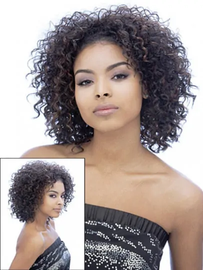 Brown Curly Synthetic Traditiona Medium Wigs