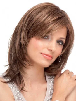 Traditiona Auburn Lace Front Shoulder Length Human Hair Wigs