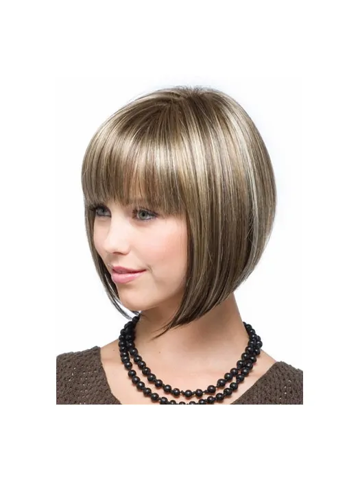 Traditiona Brown Straight Chin Length Synthetic Wigs