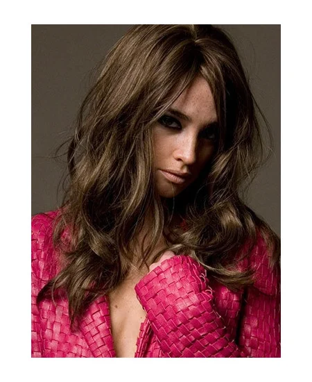 Suitable Brown Wavy Synthetic Long Wigs