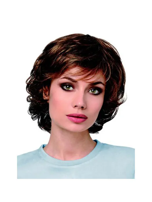 Synthetic 10 inch Curly Chin Length Brown High Quality Classic Wigs