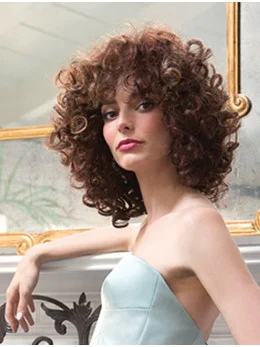 Affordable Monofilament Curly Brown Medium Wigs