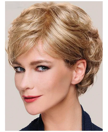 Monofilament Blonde Short Curly 8 inch Layered Womens Synthetic Wigs