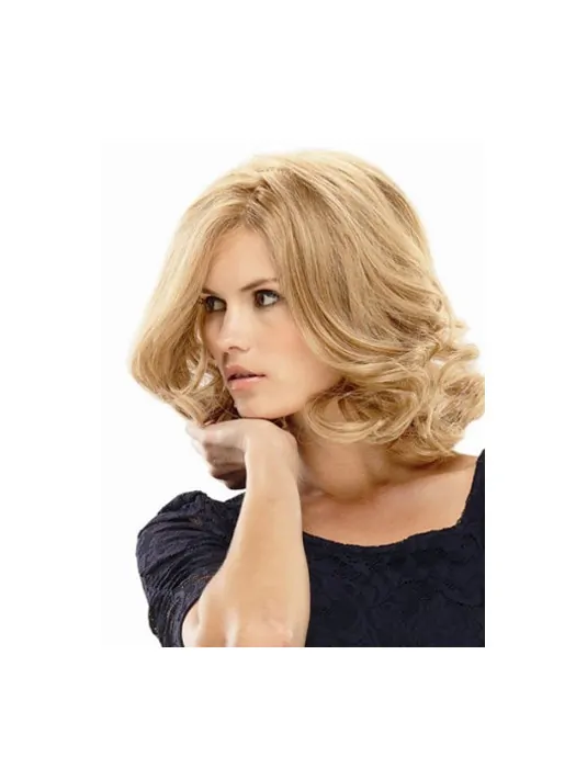 Unique Blonde Curly Shoulder Length Remy Human Lace Wigs