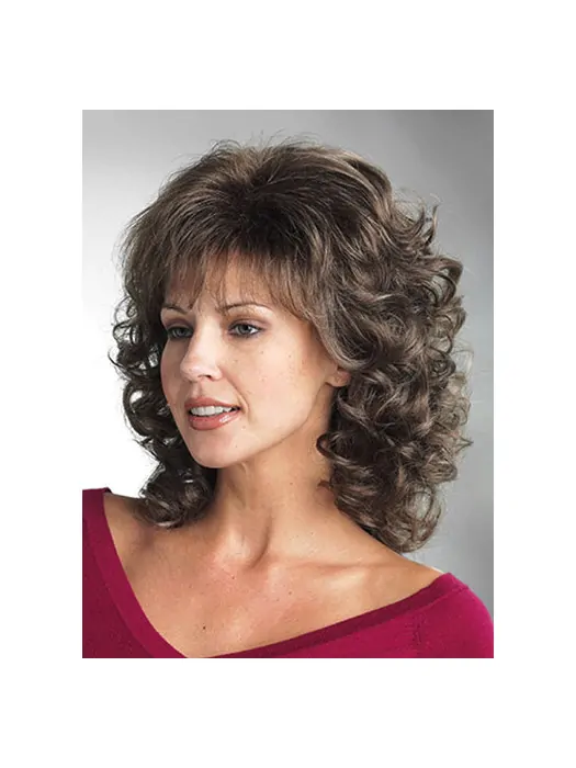 Cheapest Brown Curly Shoulder Length Classic Wigs