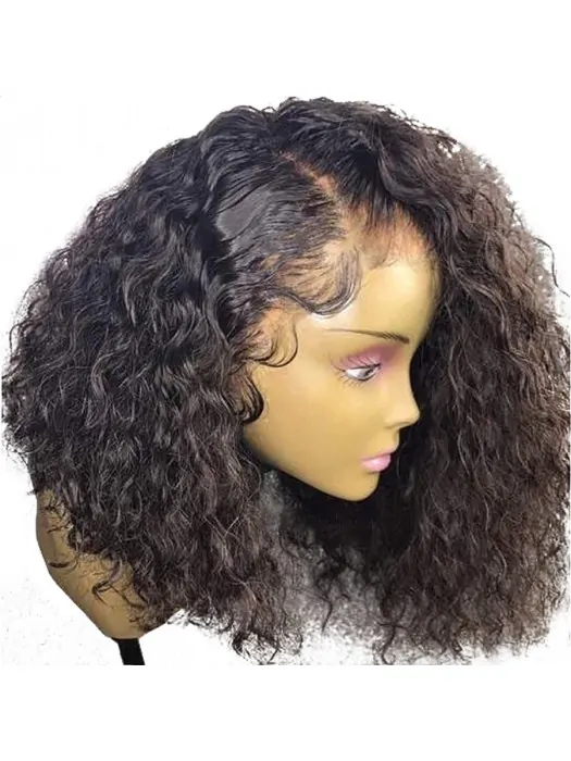 Curly 360 Lace Frontal Wig Pre Plucked With Baby Hair 180 per Density Short Human Hair Bob Wigs