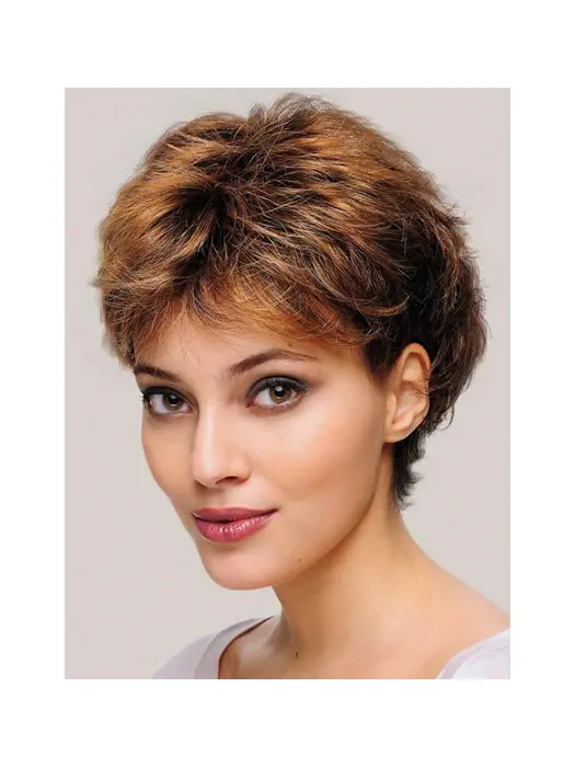 6 inch Wavy Monofilament Synthetic Layered Short Wigs For Women