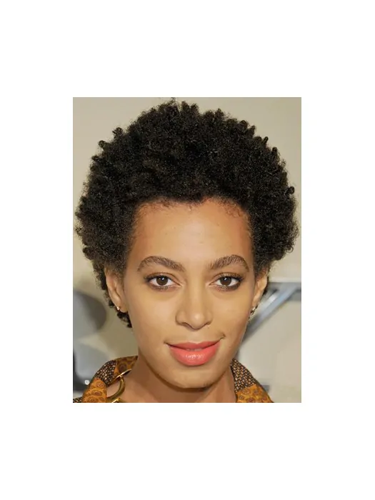 Zoë Kravitz Classic Afro Hairstyle Short Kinky Curly Hand Made Wig 100 per Real Human Hair