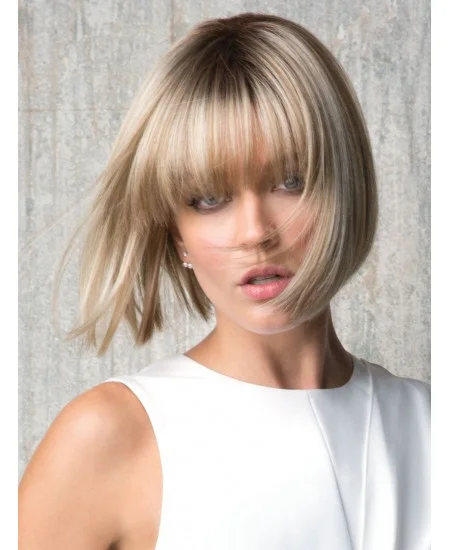 8 inch Chin Length Straight Blonde Synthetic Wigs With Bangs
