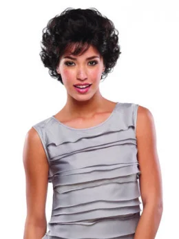 New Brown Curly Short Human Hair Wigs