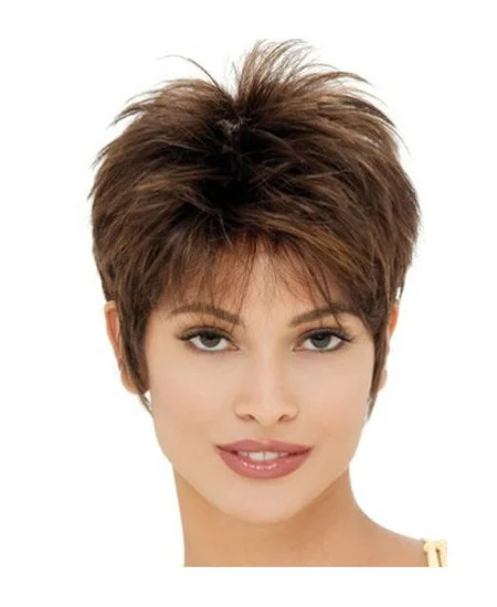 Cheap Brown Straight Cropped Synthetic Wigs