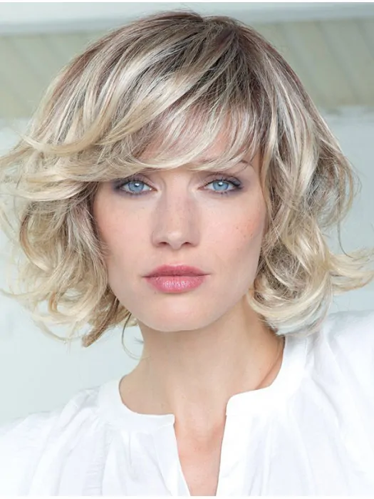 Fabulous Blonde Shoulder Length Curly With Bangs Popular Wigs