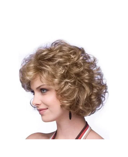 Designed Blonde Curly Chin Length Classic Wigs
