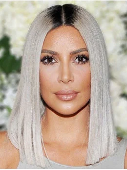 12 inch Synthetic Grey Straight Kim Kardashian Wigs