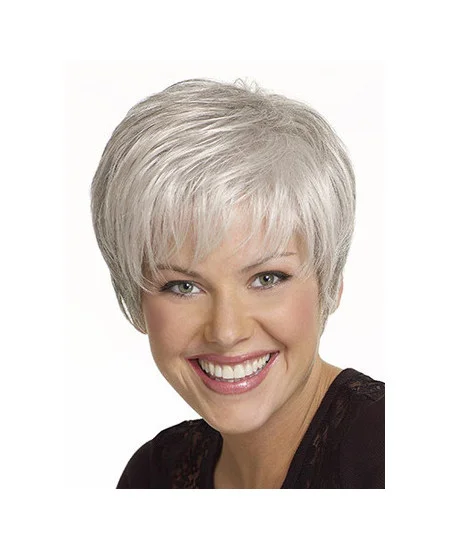 Silver Lady Short With Bangs Human Wigs