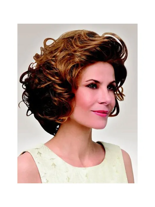Monofilament Copper Chin Length Curly 12 inch Classic Synthetic Wigs For Sale