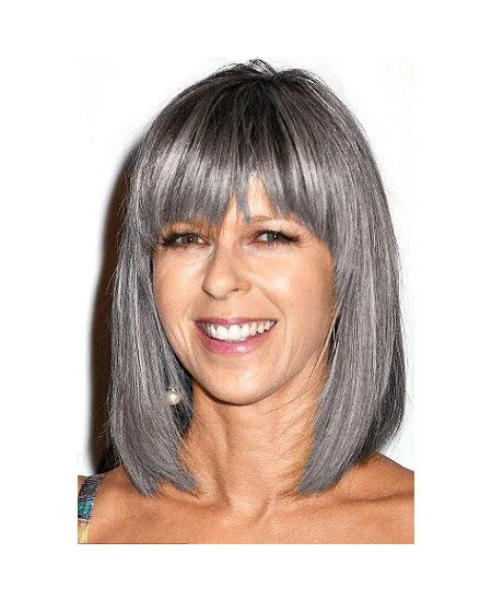 16 inch Straight Shoulder Length Lace Front Grey Wigs for Lady