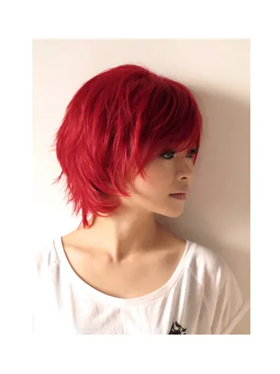 Clear And Clean Short Wavy Capless Human Red Wigs