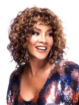 Designed Auburn Curly Shoulder Length African American Wigs