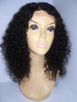 Natural Black Curly Shoulder Length Remy Human Lace Wigs