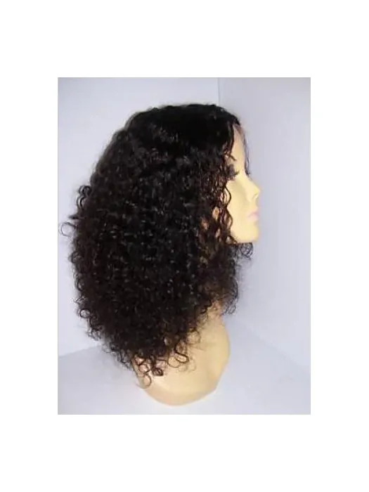 Natural Black Curly Shoulder Length Remy Human Lace Wigs