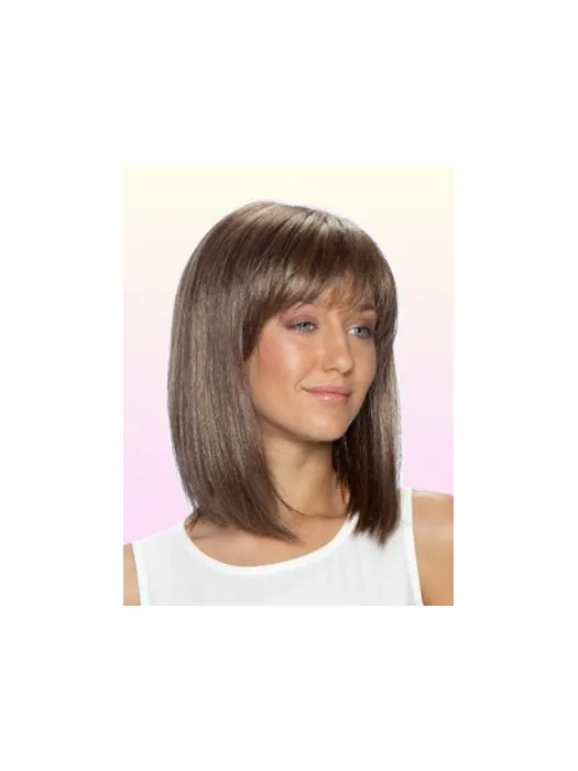 Pleasing Lace Front Straight Shoulder Length Remy Human Lace Wigs