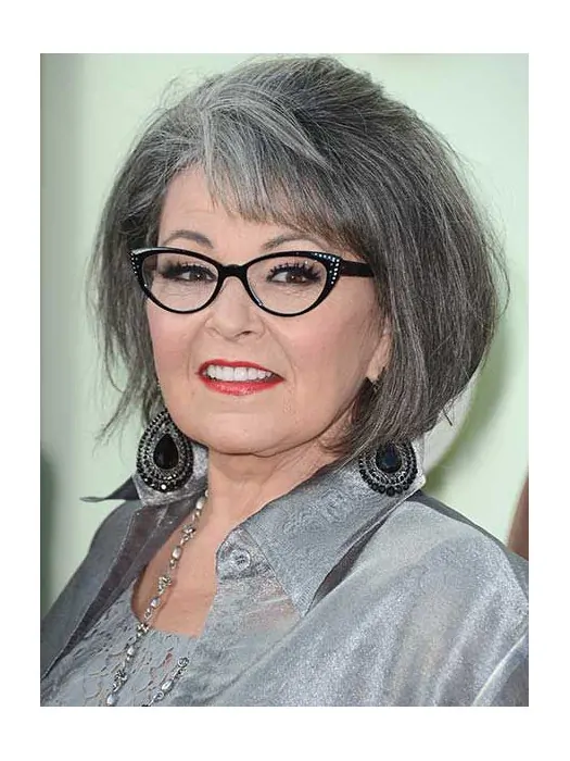 12 inch Straight Chin Length Lace Front Grey Mature Women Wigs