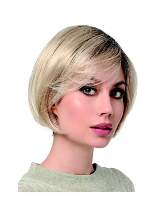 Monofilament Platinum Blonde Chin Length Straight 10 inch Bobs Synthetic Wigs