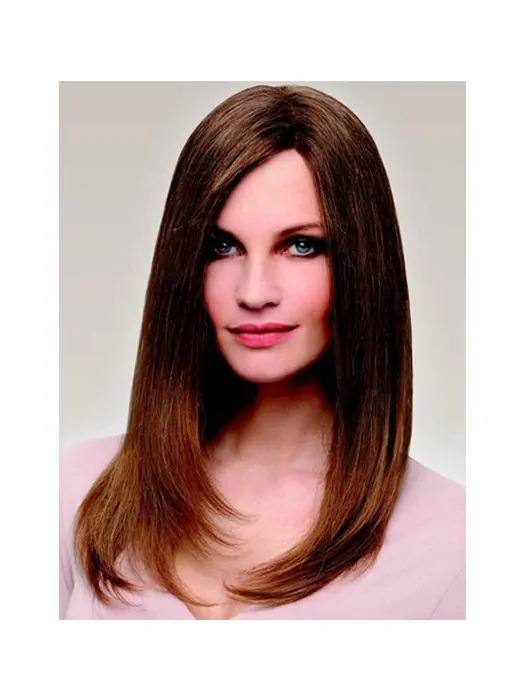 Straight Long 100 per Hand-tied Brown Without Bangs Cheap Real Human Hair Wigs
