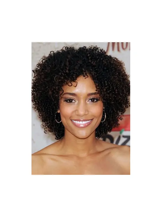 New Fashion Afro Bob Hairstyle Short Kinky Curly Lace Wig 100 per Human Hair 14  inches