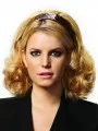 Modern Blonde Curly Shoulder Length Human Hair Wigs and Half Wigs