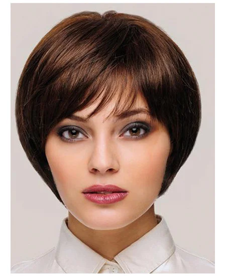 8 inch Straight Monofilament Synthetic With Bangs Womens Short Wigs