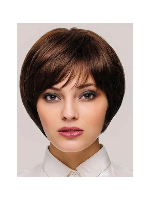 8 inch Straight Monofilament Synthetic With Bangs Womens Short Wigs